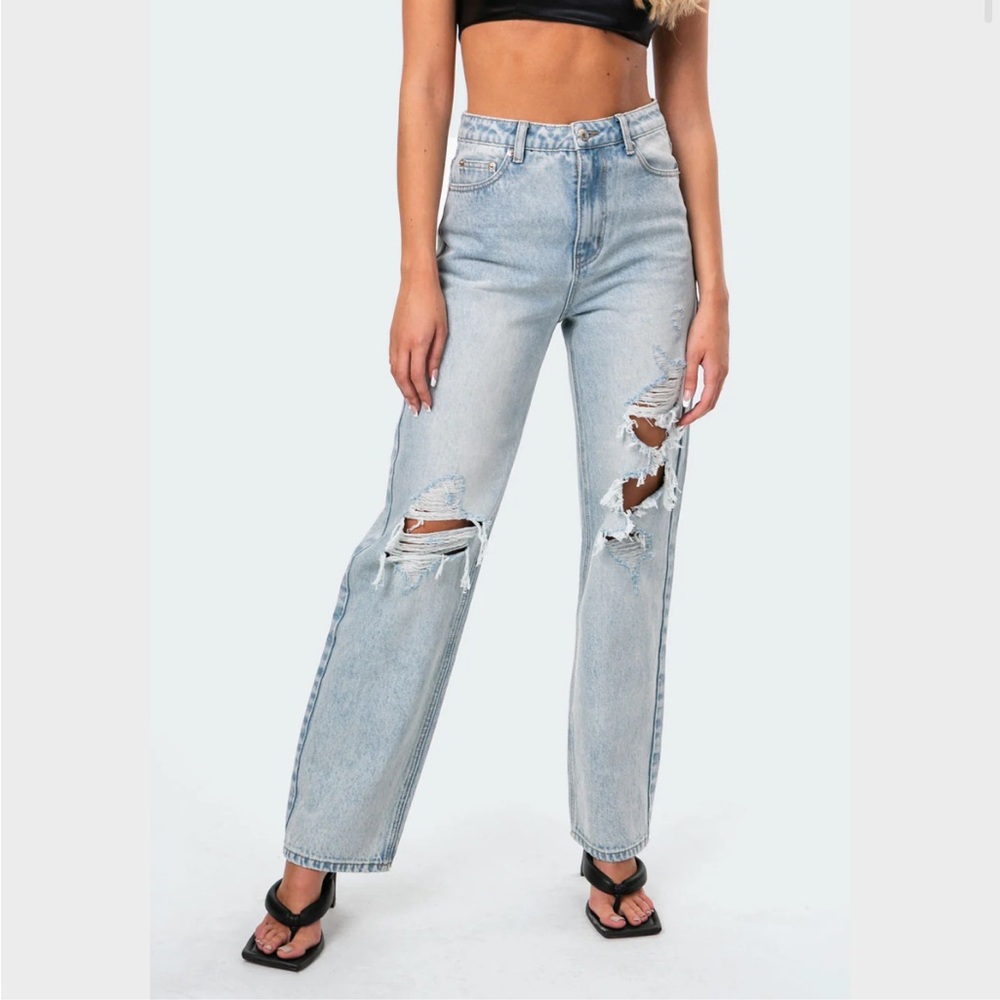 NWT Edikted Wide Leg Distressed Jeans Size Large